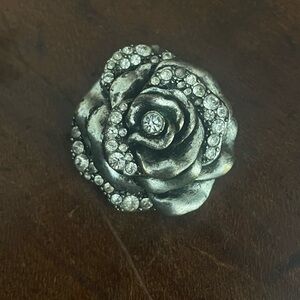 Fossil Silver Rose Pendant with Sparkling Accents